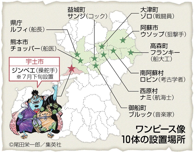 熊本復興 ワンピーズ像［設置場所 地図］