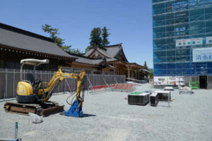 2023年 阿蘇神社 復旧状況；仮参拝所の場所
