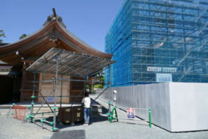 2023年 阿蘇神社 復旧状況；仮参拝所の場所